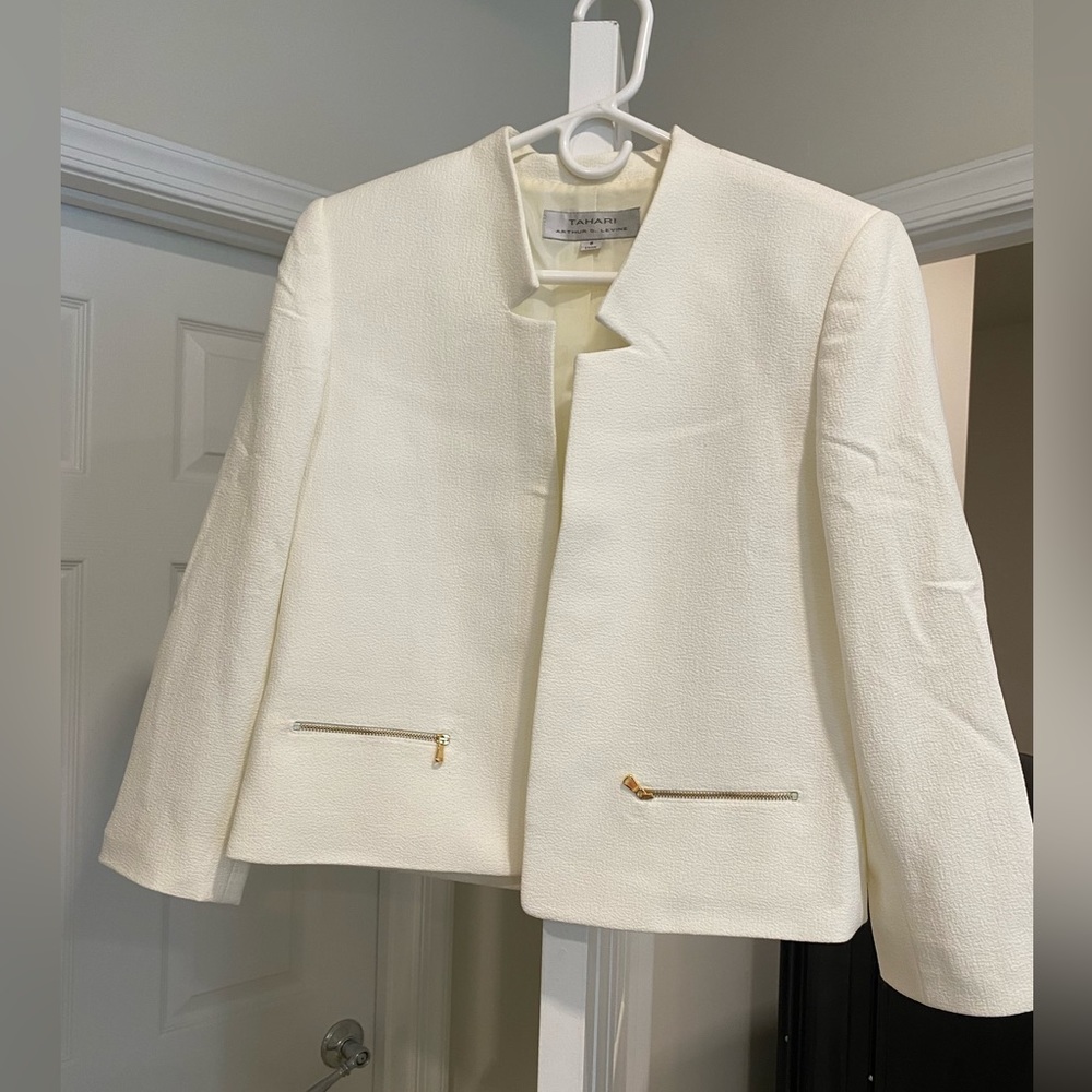 TAHARI Arthur S. Levine Blazer Open Front Jacket Off White Size 6